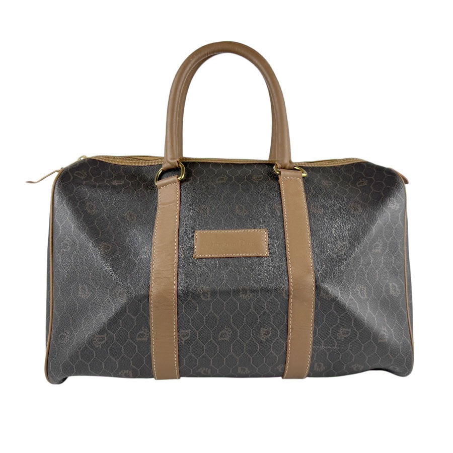 クリスチャンディオール Christian Dior ハンドバッグ ボストンバッグ PVCコーティングキャンバス/レザー ブラック×ブラウン ユニセックス【中古】 z6916