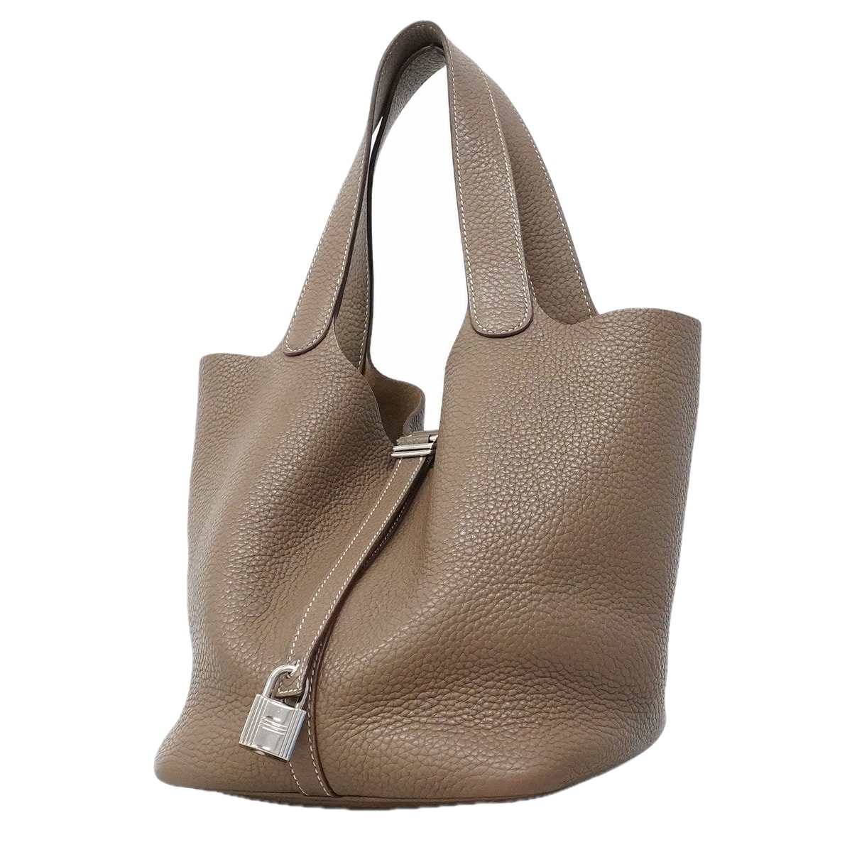 【6ia1088】エルメス ハンドバッグ ピコタンロックMM トリヨンクレマンス エトゥープ シルバー金具 □O刻印【中古】レディース