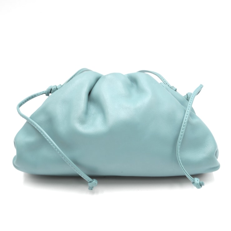 BOTTEGA VENETA(ボッテガ・ヴェネタ)ミニ ザ・ポーチ ショルダーバッグ クラッチバッグ ターコイズブルー レザー がま口 フレーム開閉 ミニバッグ レディース【中古】