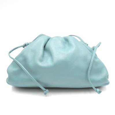 BOTTEGA VENETA(ボッテガ・ヴェネタ)ミニ ザ・ポーチ ショルダーバッグ クラッチバッグ ターコイズブルー レザー がま口 フレーム開閉 ミニバッグ レディース【中古】