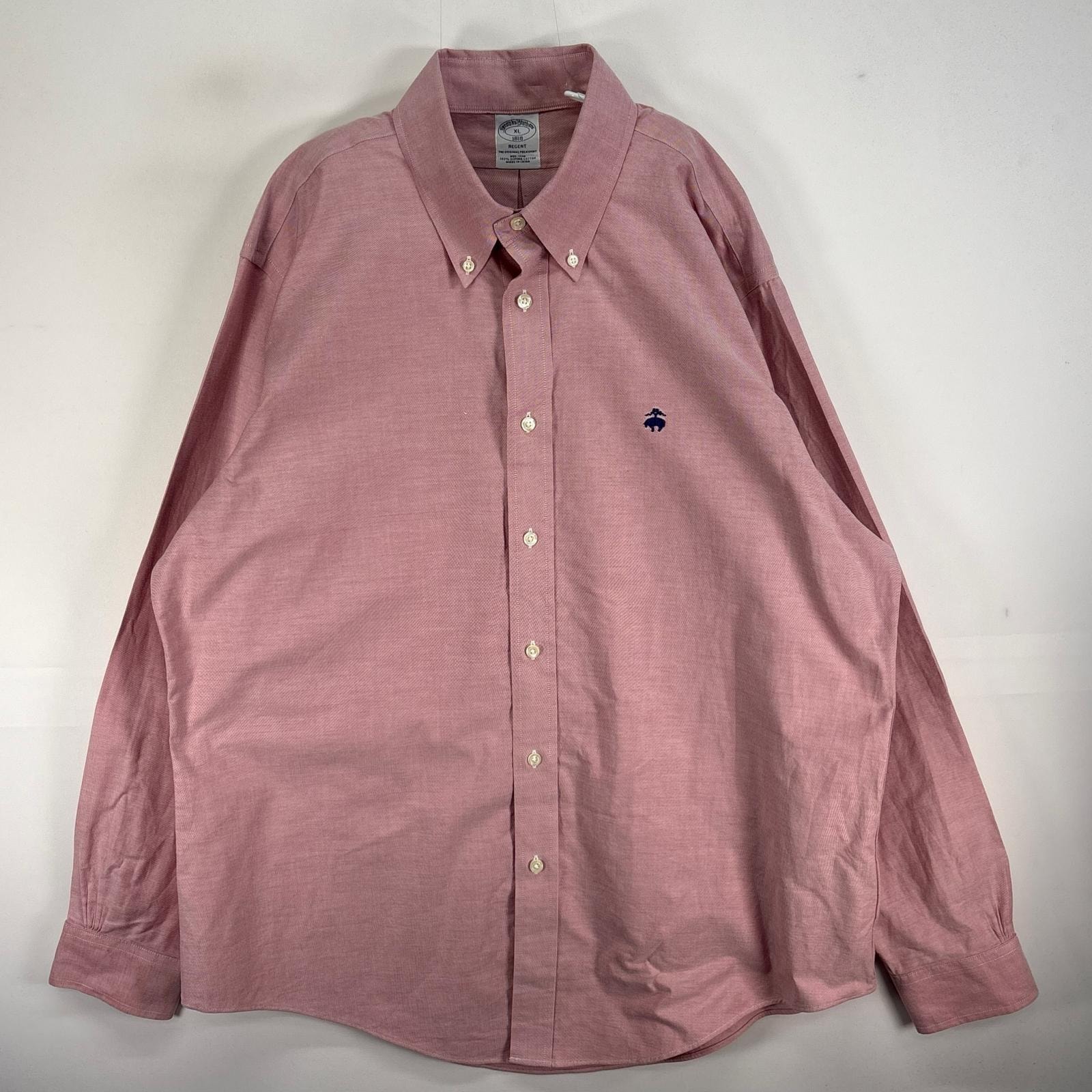 古着 ブルックスブラザーズ Brooks Brothers 長袖シャツ ロゴ 刺繍 ボタンダウン REGENT XL レッド系 無地 メンズ
