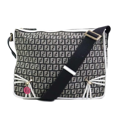 フェンディ FENDI ショルダーバッグ ズッキーノ ナイロンキャンバス/レザー ブラック×ホワイト レディース【中古】 h31234a
