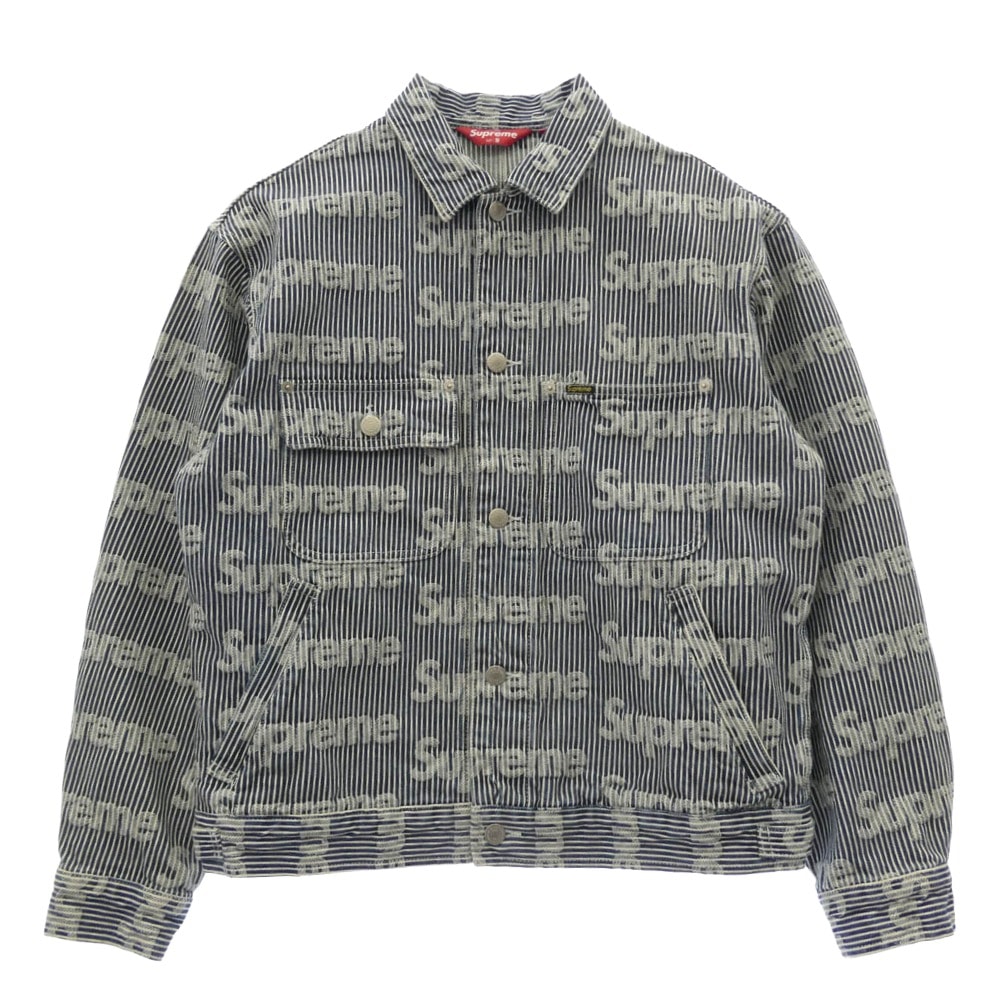 Supreme シュプリーム デニムジャケット 24SS Denim Chore Trucker Jacket ロゴ ストライプ デニム チョア トラッカー ジャケット ブルー系 ホワイト系 S【中古】