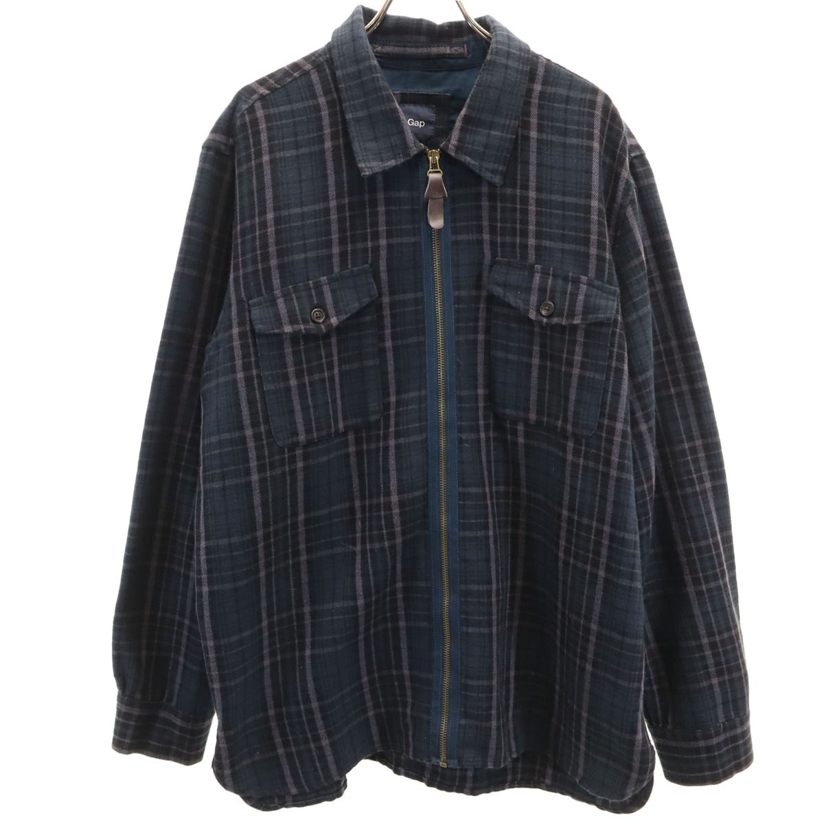 GAP ギャップ チェック柄 ジップ シャツジャケット XL ネイビー