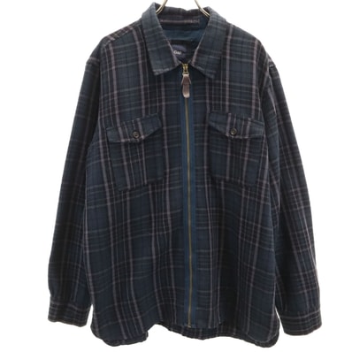 GAP ギャップ チェック柄 ジップ シャツジャケット XL ネイビー
