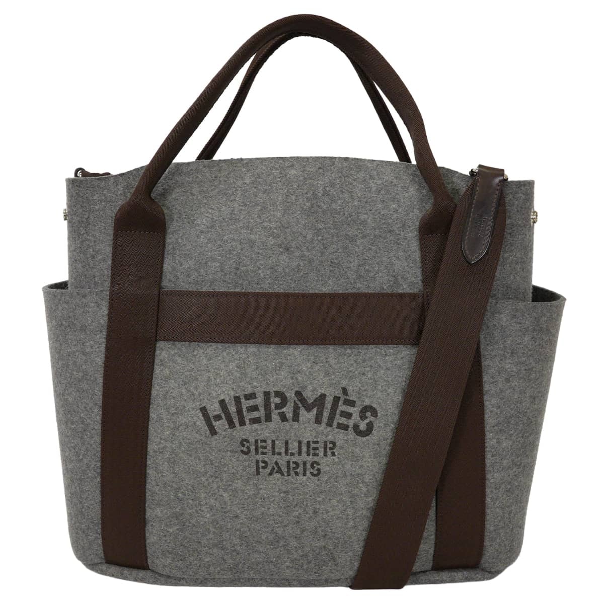 2020年限定 ソーエルメス杯 HERMES エルメス ハンドバッグ サックドパンサージュ グルーム グリモワイヤン/エベンヌ フェルト/ブライドルレザー シルバー金具 Y刻印 新品同様【中古】