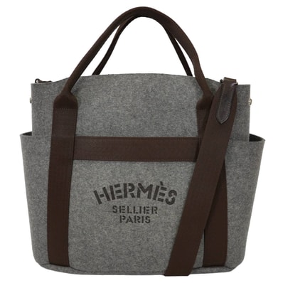 2020年限定 ソーエルメス杯 HERMES エルメス ハンドバッグ サックドパンサージュ グルーム グリモワイヤン/エベンヌ フェルト/ブライドルレザー シルバー金具 Y刻印 新品同様【中古】
