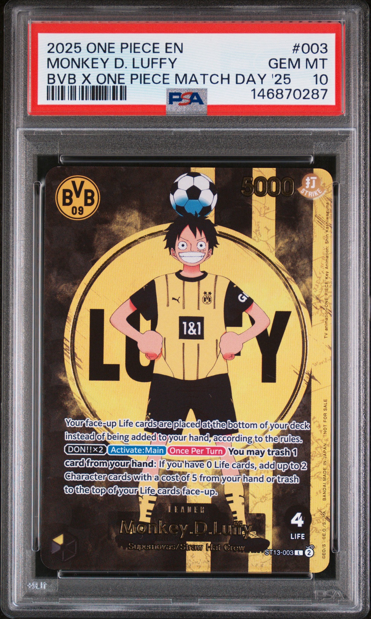 ワンピースカード ボルシア・ドルトムント プロモ ST13-003 PSA10】モンキー・D・ルフィ L [ST13-003]【英語版】(プロモーション