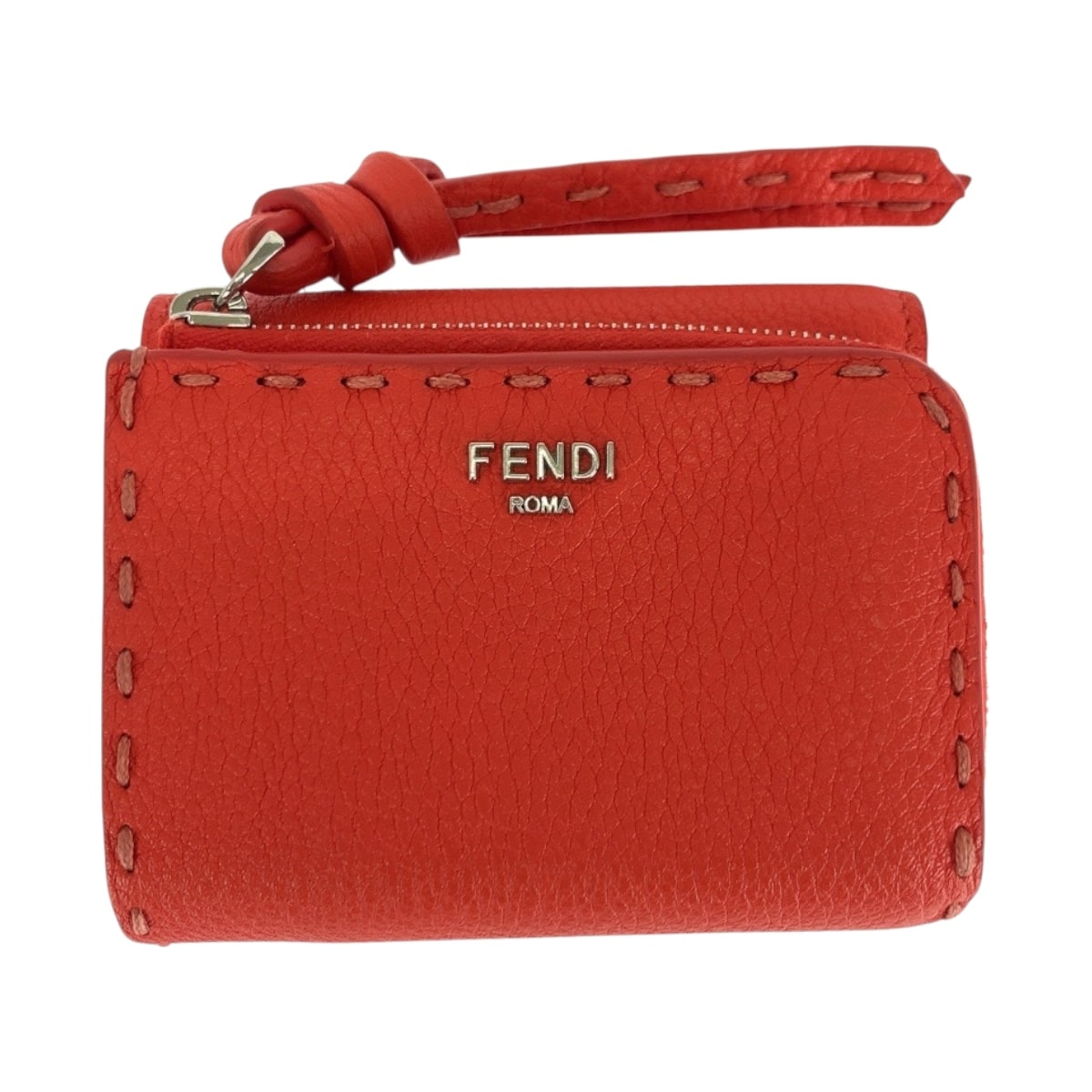 美品 FENDI フェンディ ピーカブー マイクロ レッド シルバー金具 レザー 折財布 コンパクトウォレット 505165 【中古】