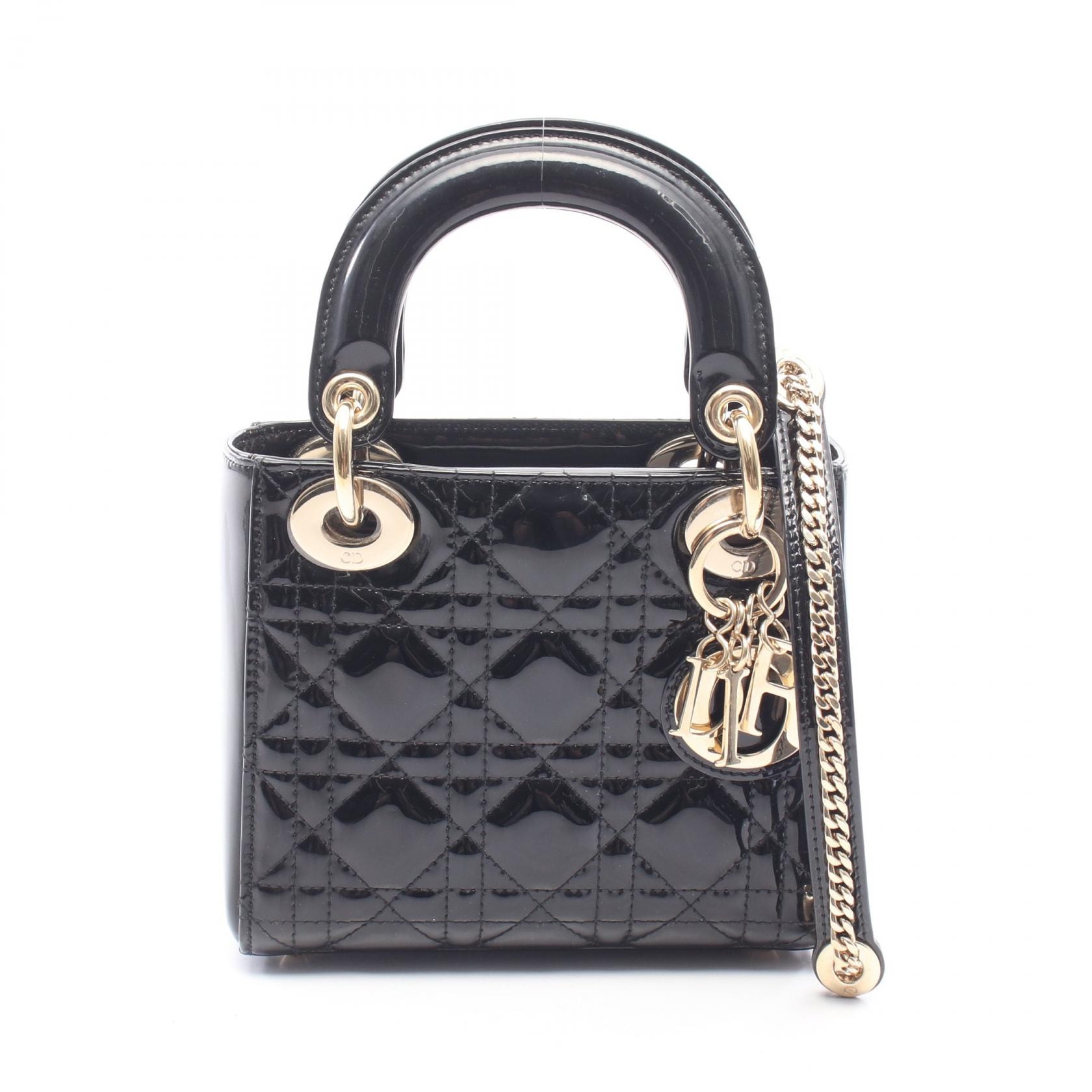ディオール Dior レディディオール ミニ カナージュ 2WAY ハンドバッグ バッグ パテントレザー レディース ブラック系 【中古】