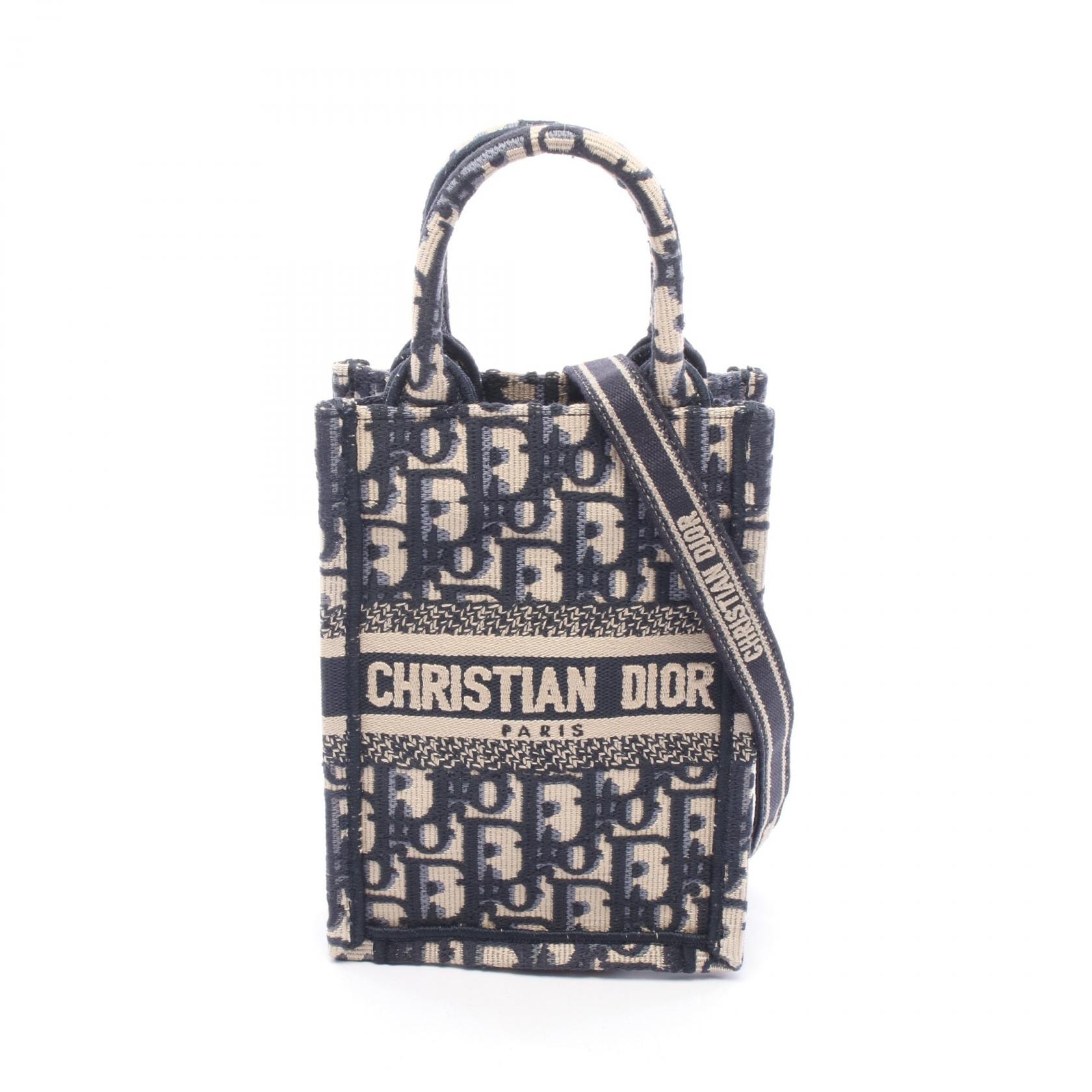 ディオール Dior BOOK TOTE ブックトート バーティカルバッグ ミニ フォンバッグ 2WAY ハンドバッグ バッグ キャンバス レディース ネイビー系 / ベージュ系 【中古】