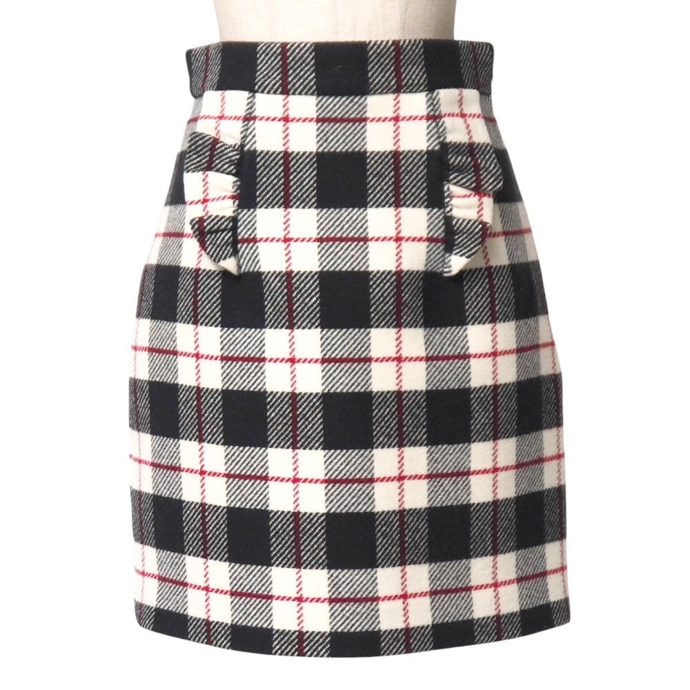 ■美品■Miu Miu ミュウ ミュウ ミニスカート サイズ38 チェック フリル ウール タイトスカート ブランド古着【中古】20251111/RA6532