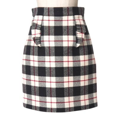 ■美品■Miu Miu ミュウ ミュウ ミニスカート サイズ38 チェック フリル ウール タイトスカート ブランド古着【中古】20251111/RA6532
