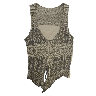 キャピタル 総柄 紐ニット ベスト メンズ ベージュ×グレー ―