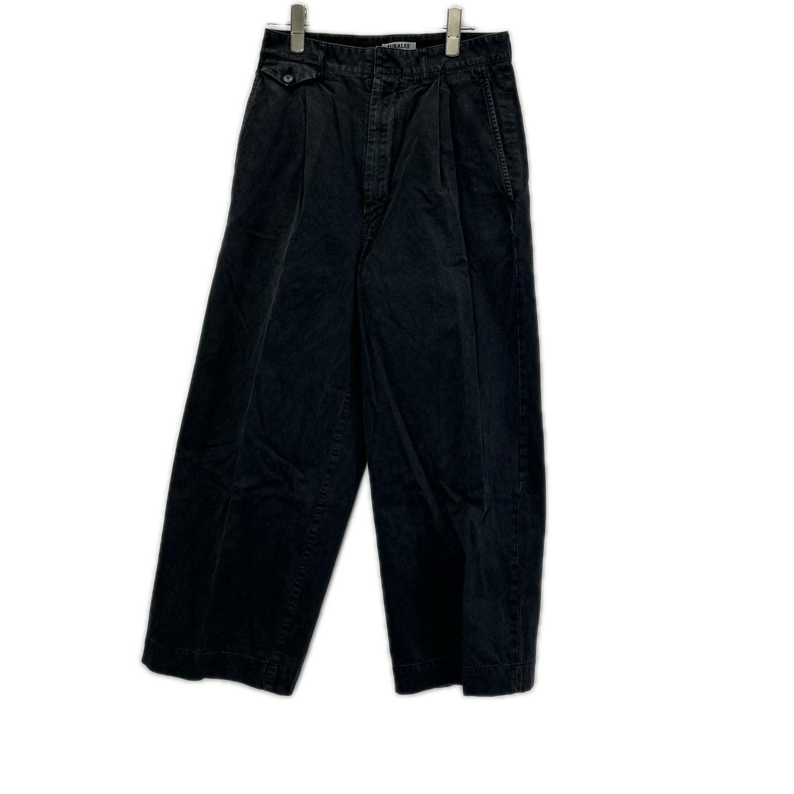 オーラリー A26SP05LF ブラック GARMENT-DYED FINX LIGHT CHINO ONE-TUCK WIDE PANTS 0