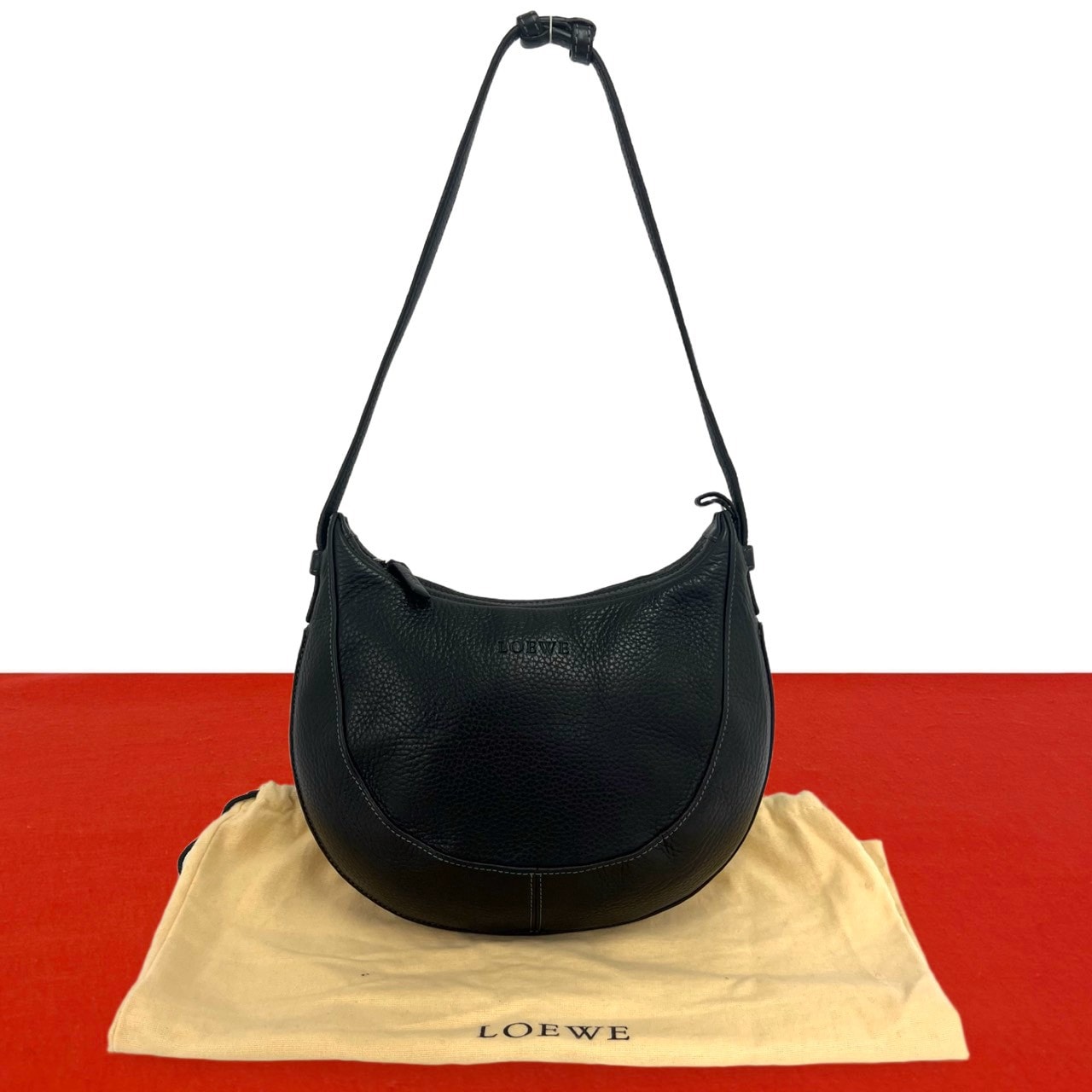LOEWE ロエベ ロゴ 型押し レザー ショルダーバッグ ブラック
 43316