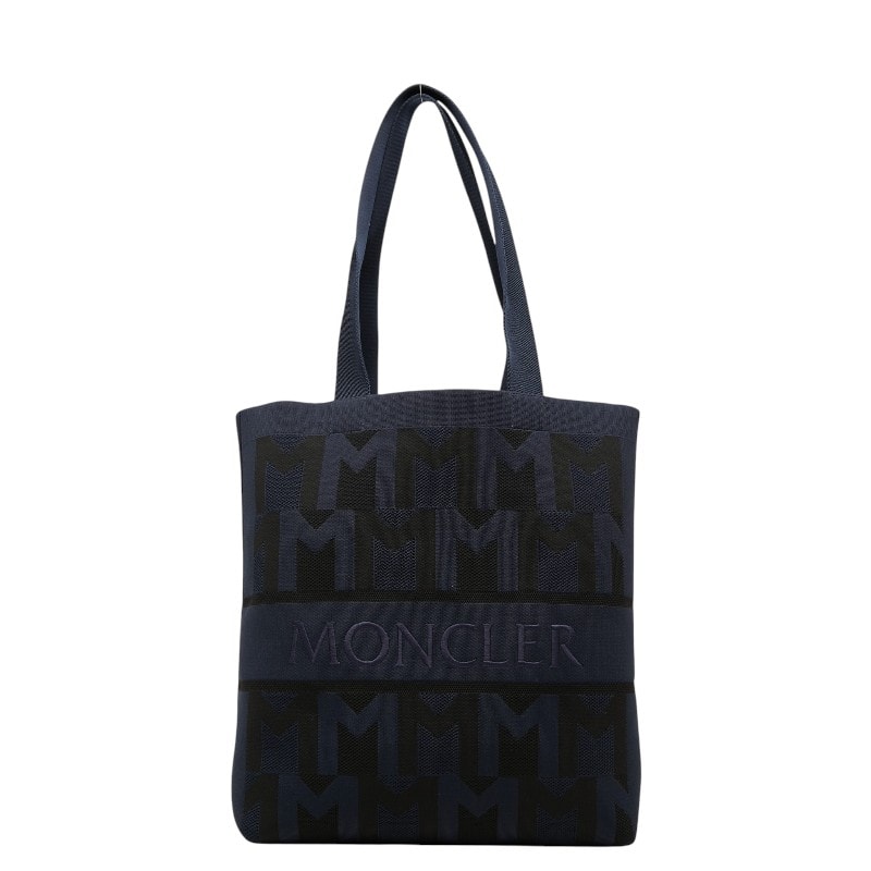 モンクレール ロゴ トートバッグ ショルダーバッグ ネイビー ブラック ニット レディース MONCLER 【中古】