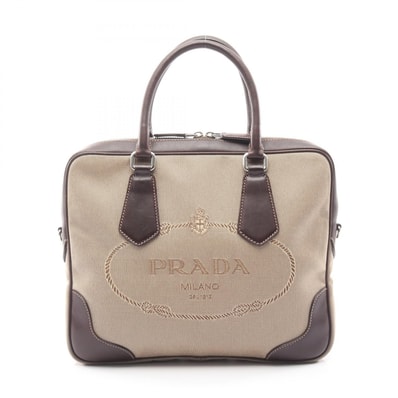 プラダ PRADA ハンドバッグ バッグ キャンバス レザー レディース ベージュ系 / ブラウン系 【中古】