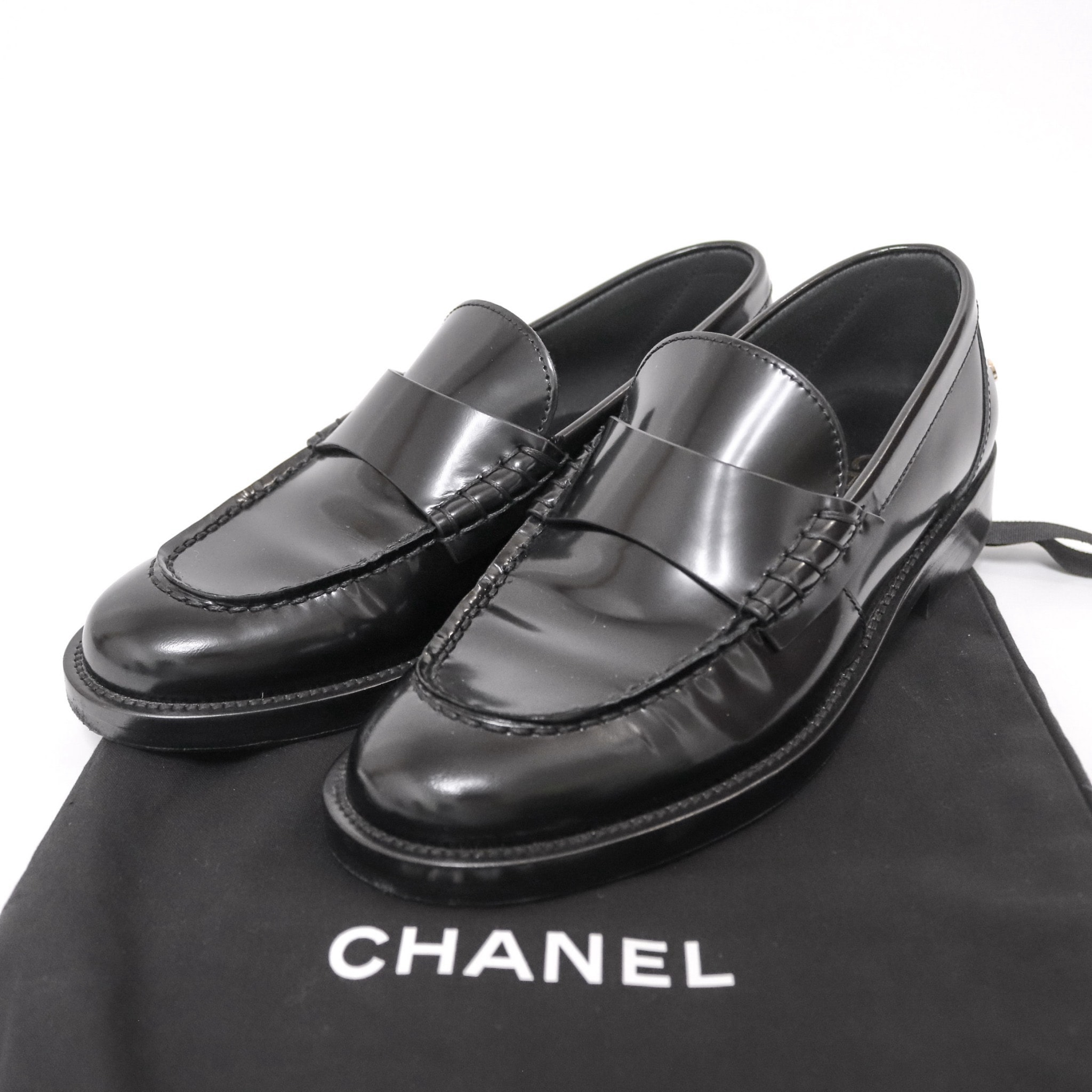 【極品】CHANEL シャネル ローファー G39190 黒 34 1/2