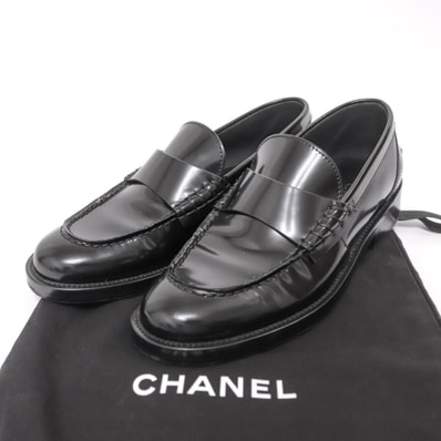 【極品】CHANEL シャネル ローファー G39190 黒 34 1/2