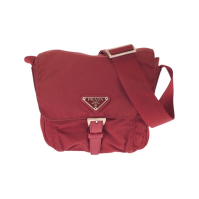 美品 PRADA プラダ テスート 三角ロゴプレート レッド シルバー金具 ナイロン ショルダーバッグ ポシェット 601691 【中古】