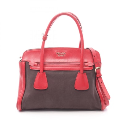 プラダ PRADA CANAPA+SAFFIANO 2WAY ハンドバッグ バッグ キャンバス サフィアーノレザー レディース ブラック系 / レッド系 BN2595 【中古】