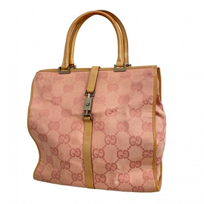 【6fb2405-k】グッチ ハンドバッグ GGキャンバス ジャンボ 002 1064 キャンバス ピンク ベージュ シルバー金具【中古】レディース