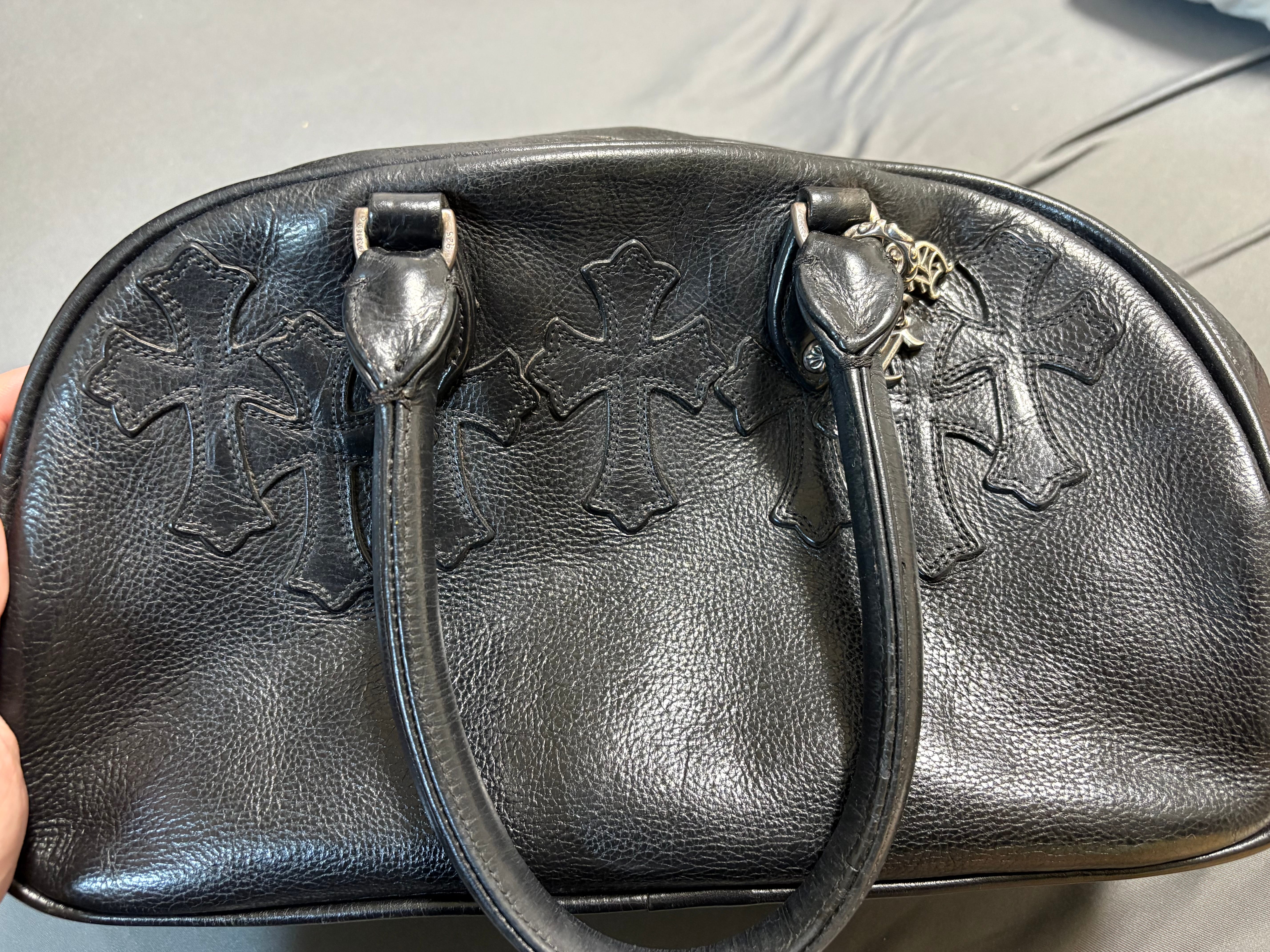 クロムハーツ ジム SM 現行型CHチャーム付き スモール レザー ハンドバッグ "ブラック/シルバー"