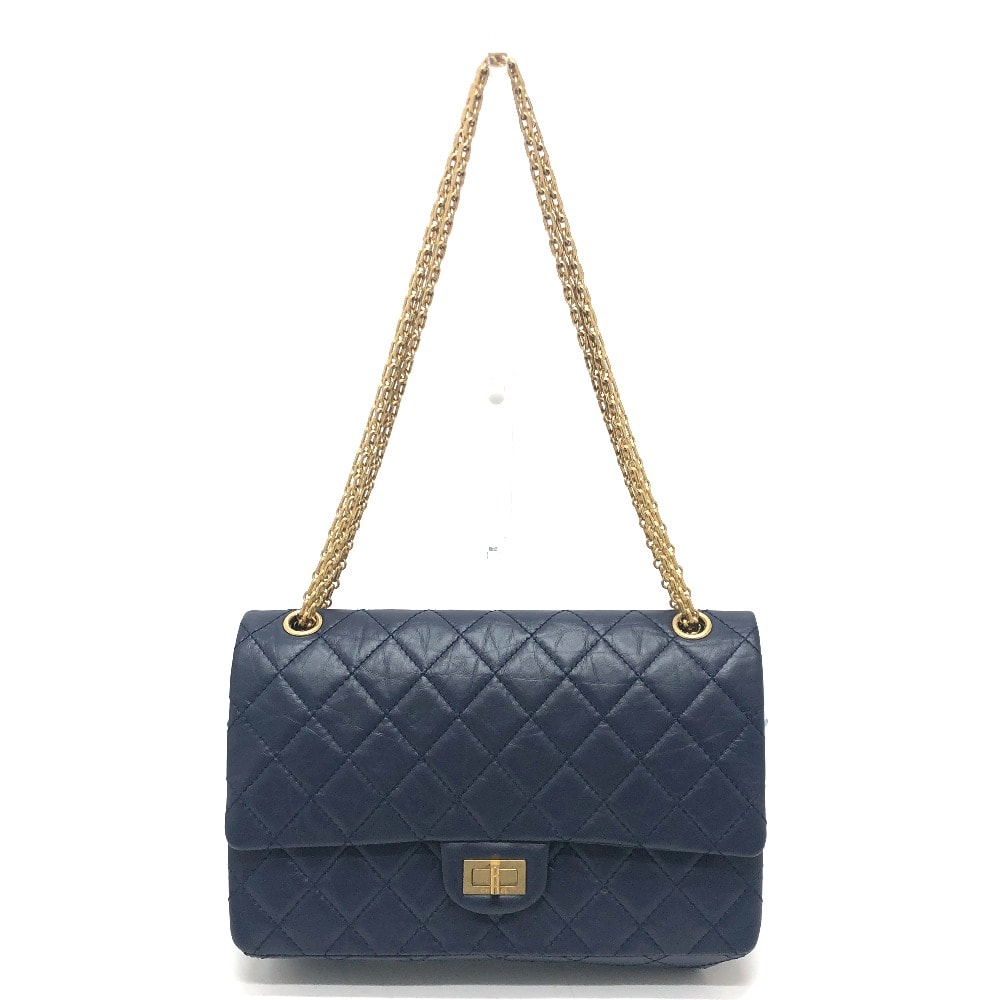 シャネル CHANEL マトラッセ ダブルフラップ 2.55金具 マトラッセ カバン 肩掛けバッグ 斜め掛けバッグ ショルダーバッグ レザー ネイビー 新品同様