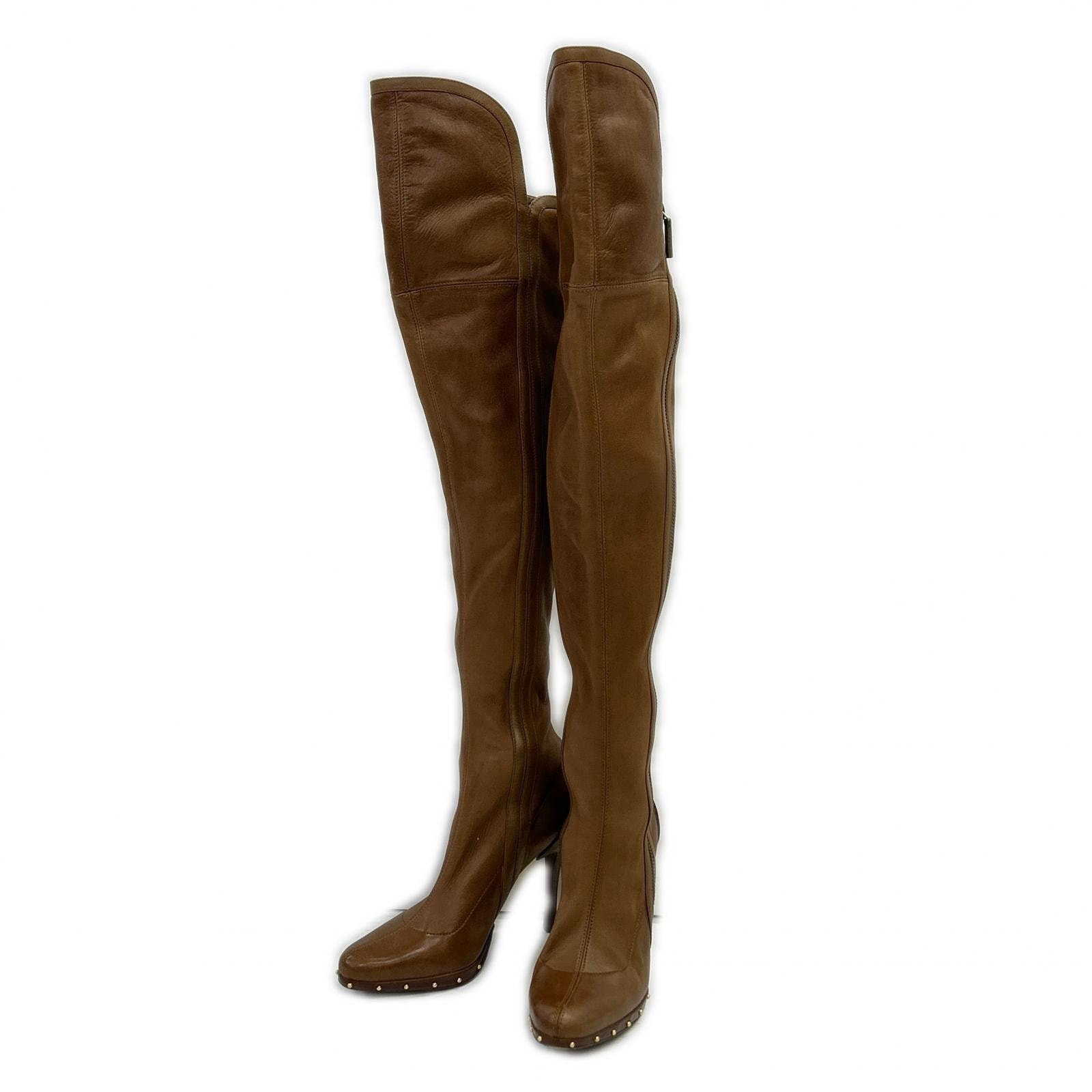 グッチ 119020 スタッズ レザー ニーハイブーツ 35C