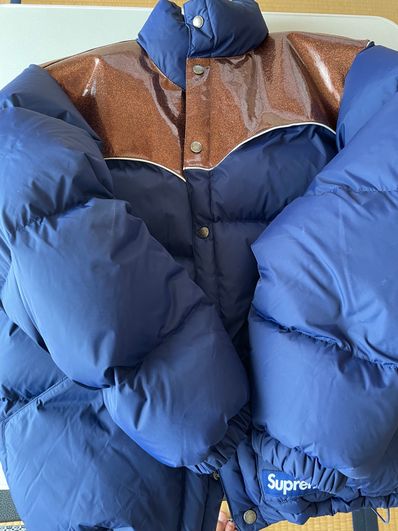 Supreme Glitter Yoke Down Puffer Jacket "Navy"
