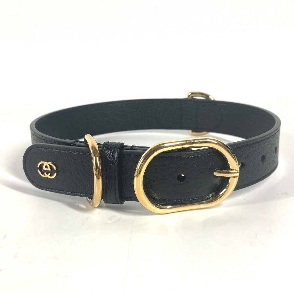 グッチ GUCCI ラージ/エクストララージ ペット カラー 695256 GG ドッグ 犬 わんちゃん アクセサリー 首輪 レザー ブラック 未使用