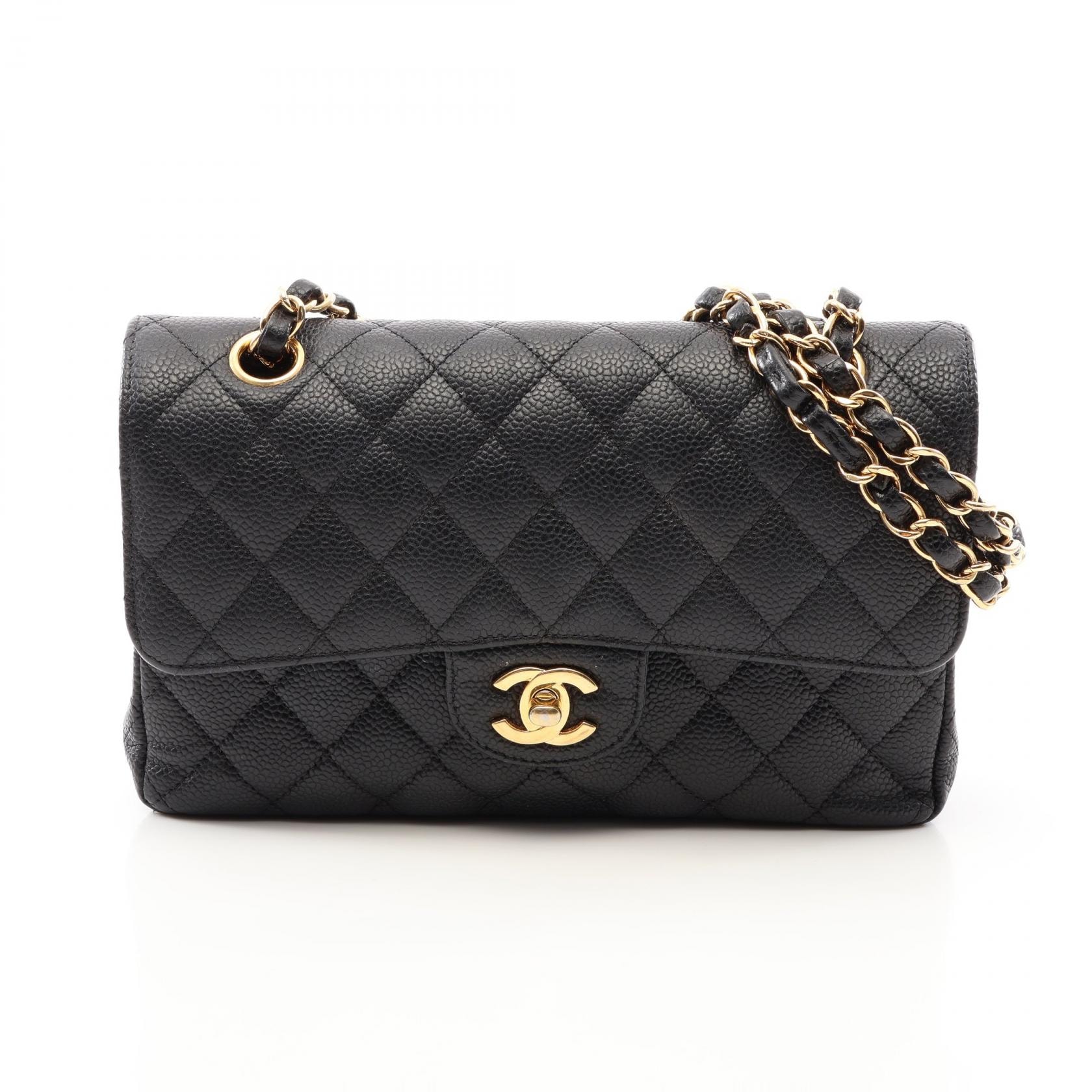 シャネル CHANEL マトラッセ Wフラップ ショルダーバッグ バッグ キャビアスキン(グレインドカーフ) レディース ブラック系 A01113 【中古】