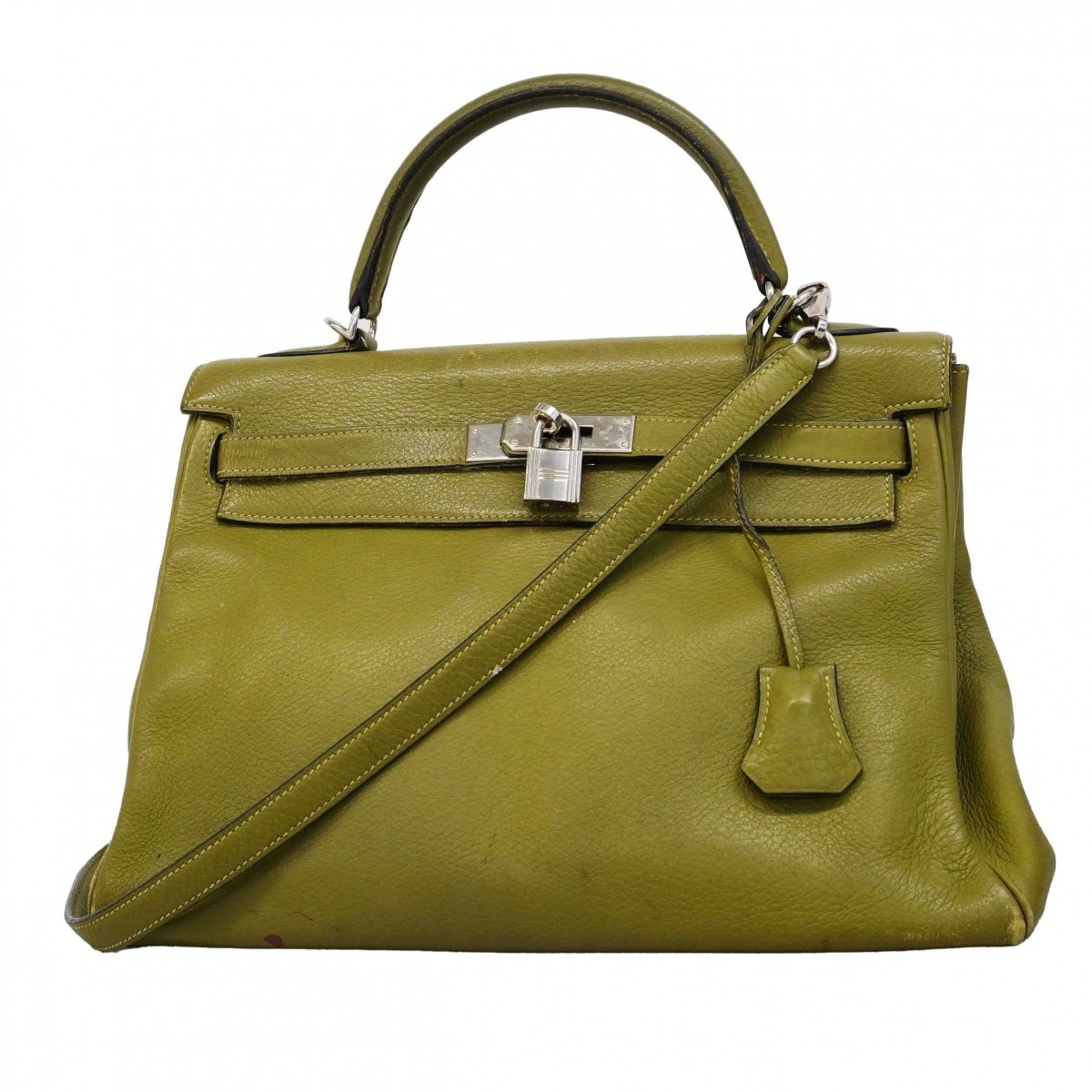 【6db2193】エルメス ハンドバッグ ケリー32 トリヨンクレマンス アニスグリーン シルバー金具 □J刻印 2wayバッグ【中古】レディース