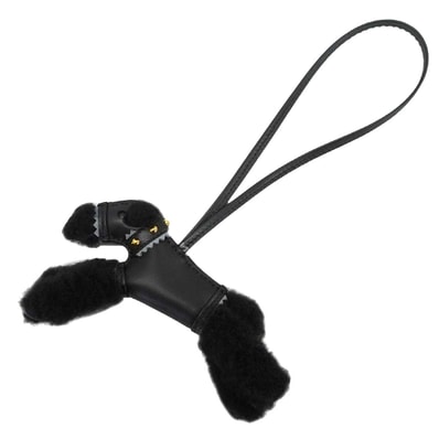 HERMES エルメス バッグチャーム バディ 犬 スタッズ 首輪付 黒 (ブラック)/グリパンタン ムートン/アニョーミロ(ラム) シルバー金具 G刻印 新品