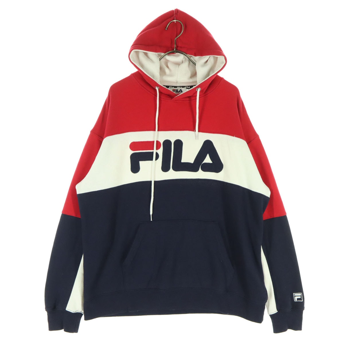 FILA フィラ マルチカラー 長袖 スウェットパーカー L ネイビー系 レッド アイボリー