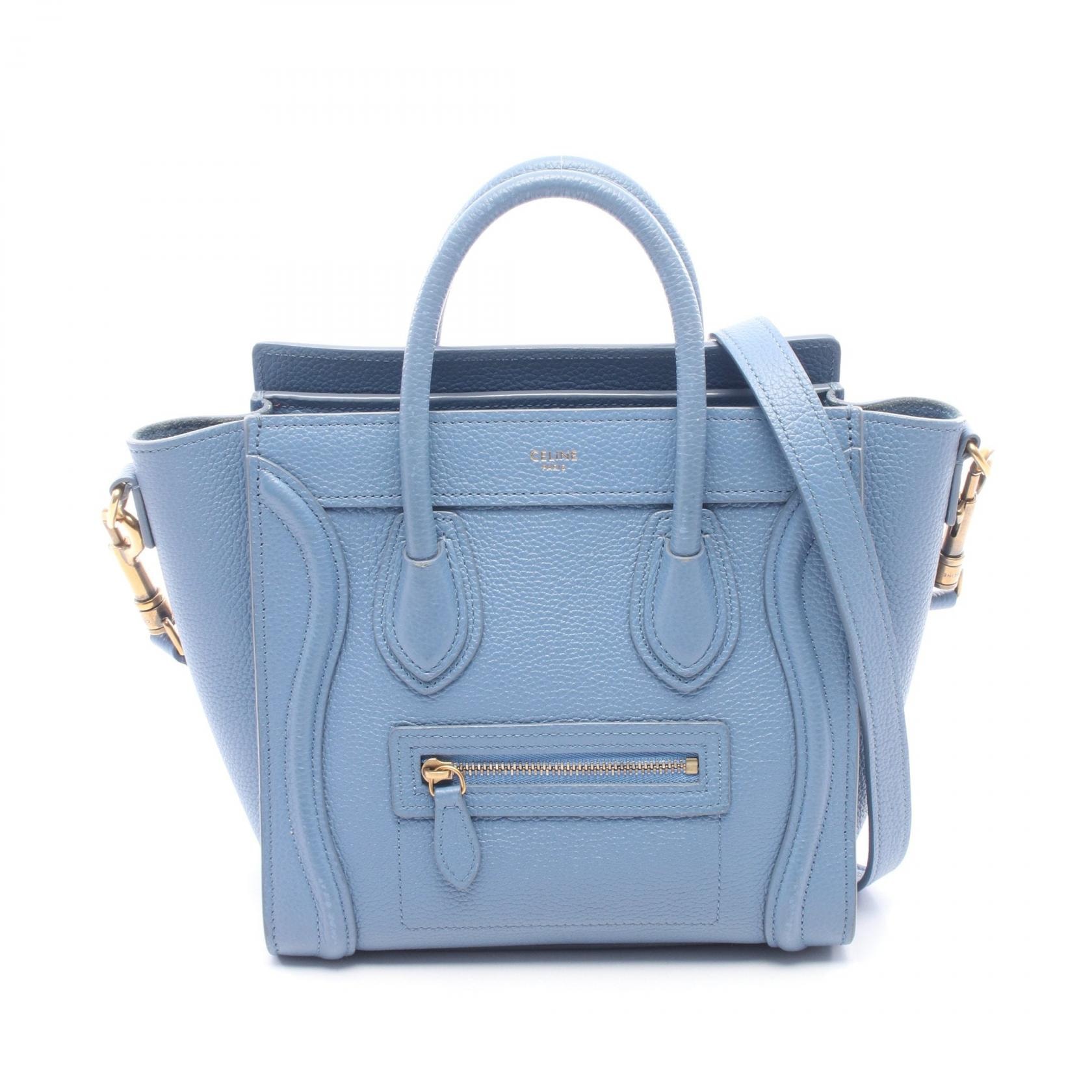 セリーヌ CELINE ラゲージ ナノショッパー 2WAY ハンドバッグ バッグ レザー レディース ブルー系 【中古】
