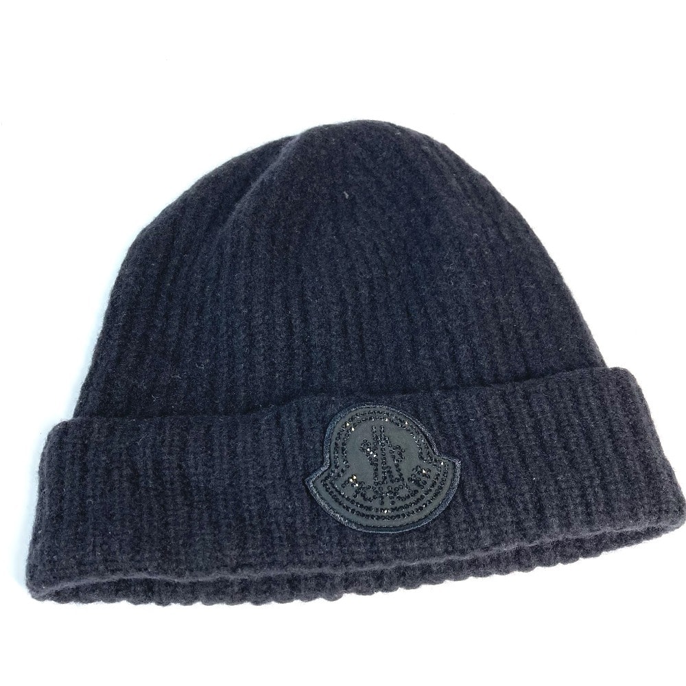 モンクレール MONCLER ラインストーン ロゴ ビーニー 帽子 ニット帽 ニットキャップ ニット帽 ウール ブラック