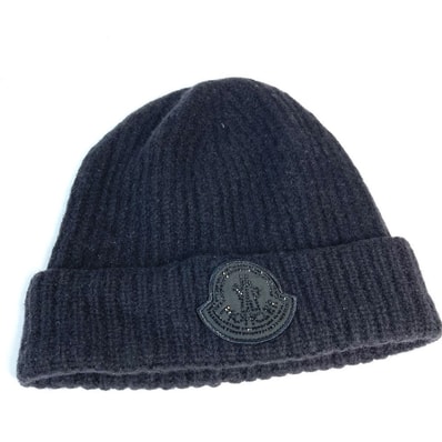モンクレール MONCLER ラインストーン ロゴ ビーニー 帽子 ニット帽 ニットキャップ ニット帽 ウール ブラック