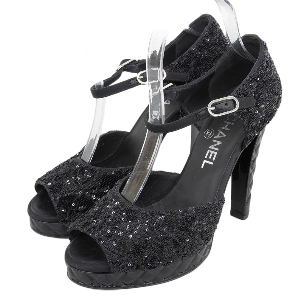 シャネル スパンコール×マトラッセ ヒールパンプス レディース ブラック 38C G57590 38C