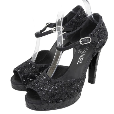 シャネル スパンコール×マトラッセ ヒールパンプス レディース ブラック 38C G57590 38C