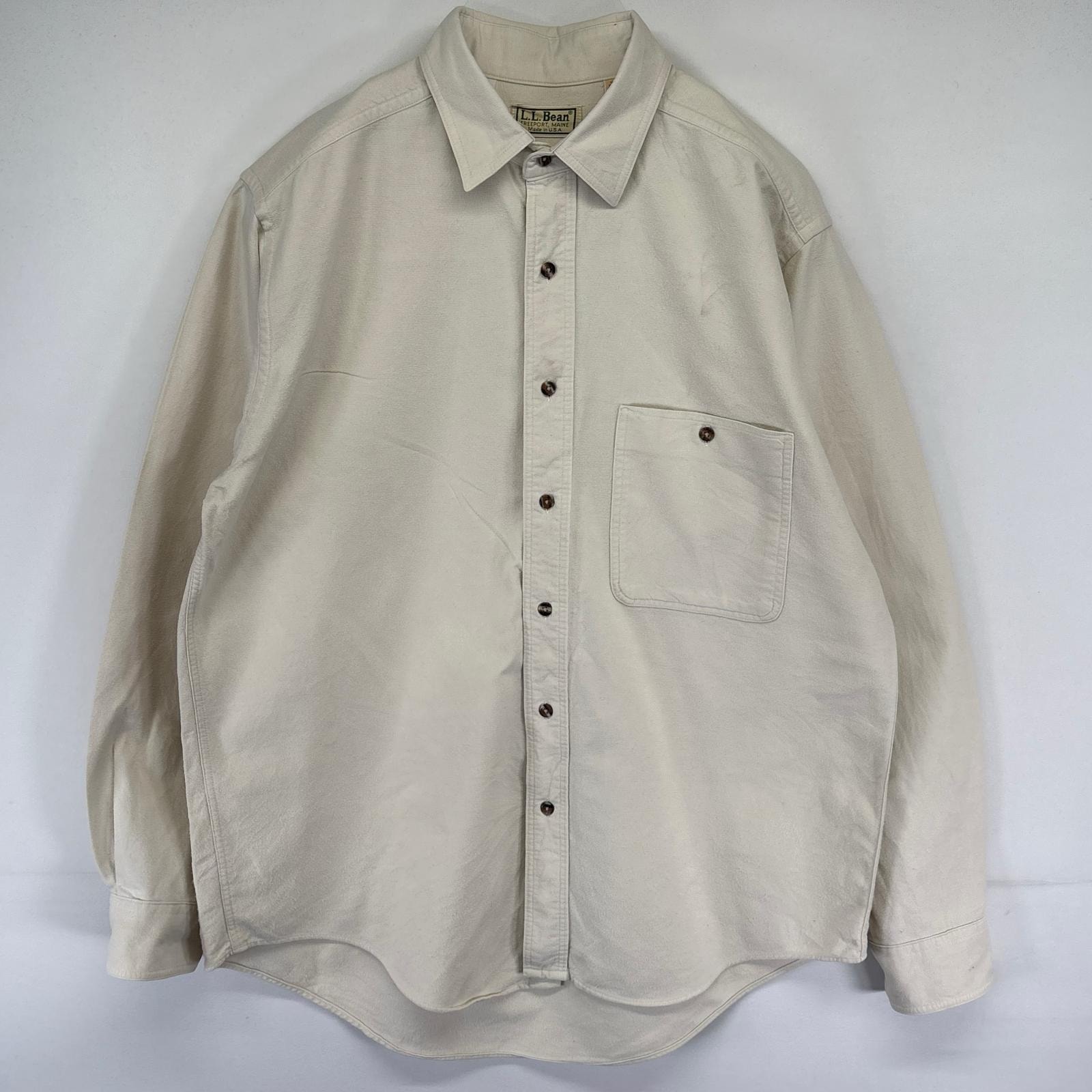 古着 80's/80年代 ヴィンテージ エルエルビーン L.L.Bean USA製 長袖シャツ ネルシャツ 胸ポケット M  ベージュ系 無地 メンズ