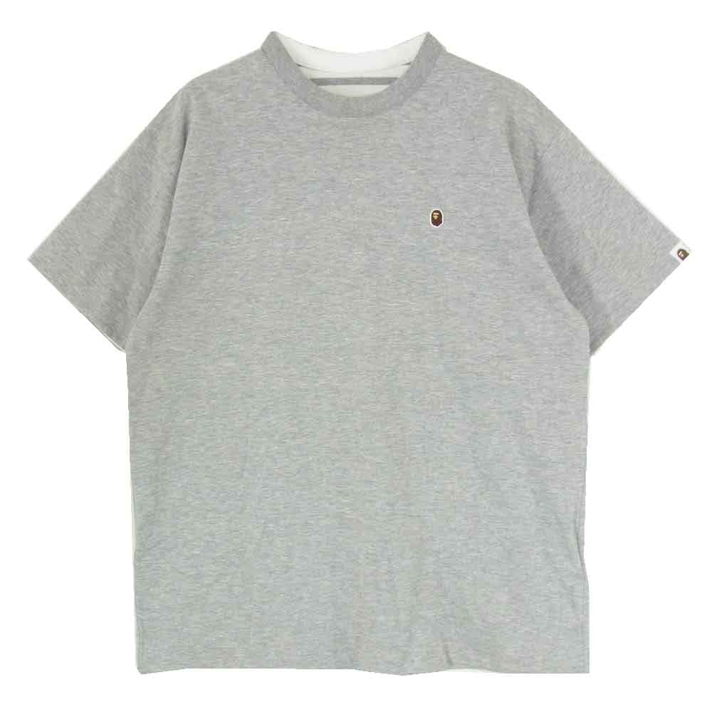 A BATHING APE アベイシングエイプ Tシャツ ワッペン ダブルフェイス 裏地ボーダー 半袖 Tシャツ カットソー グレー系 L【中古】
