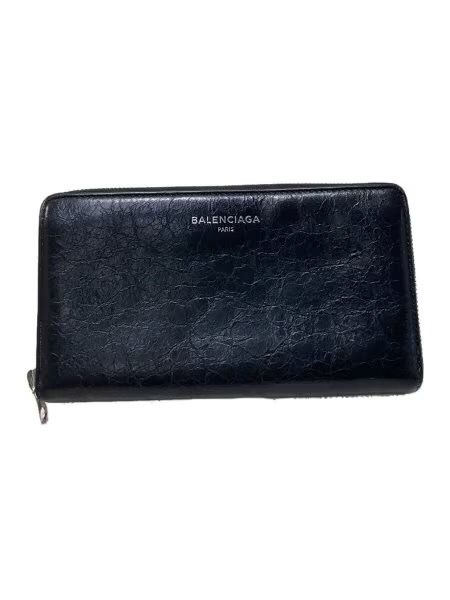BALENCIAGA Logo Round Zip Wallet "Black"