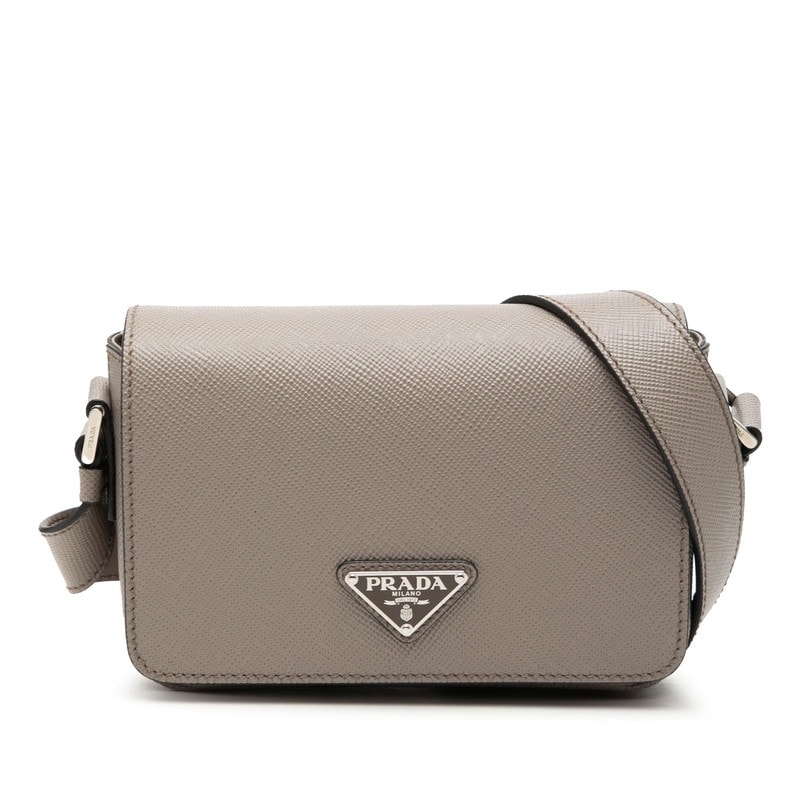 プラダ トライアングルロゴ ショルダーバッグ クロスボディ 2VD065 グレージュ サフィアーノレザー レディース PRADA 【中古】