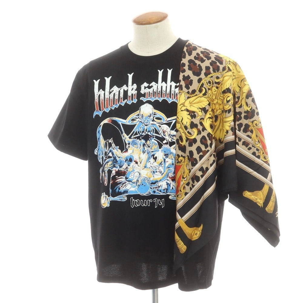 【中古】【未使用】ジュンヤワタナベ マン JUNYA WATANABE MAN 2025年春夏 BLACK SABBATH シルクスカーフ 半袖Tシャツ ブラック【サイズM】【メンズ】