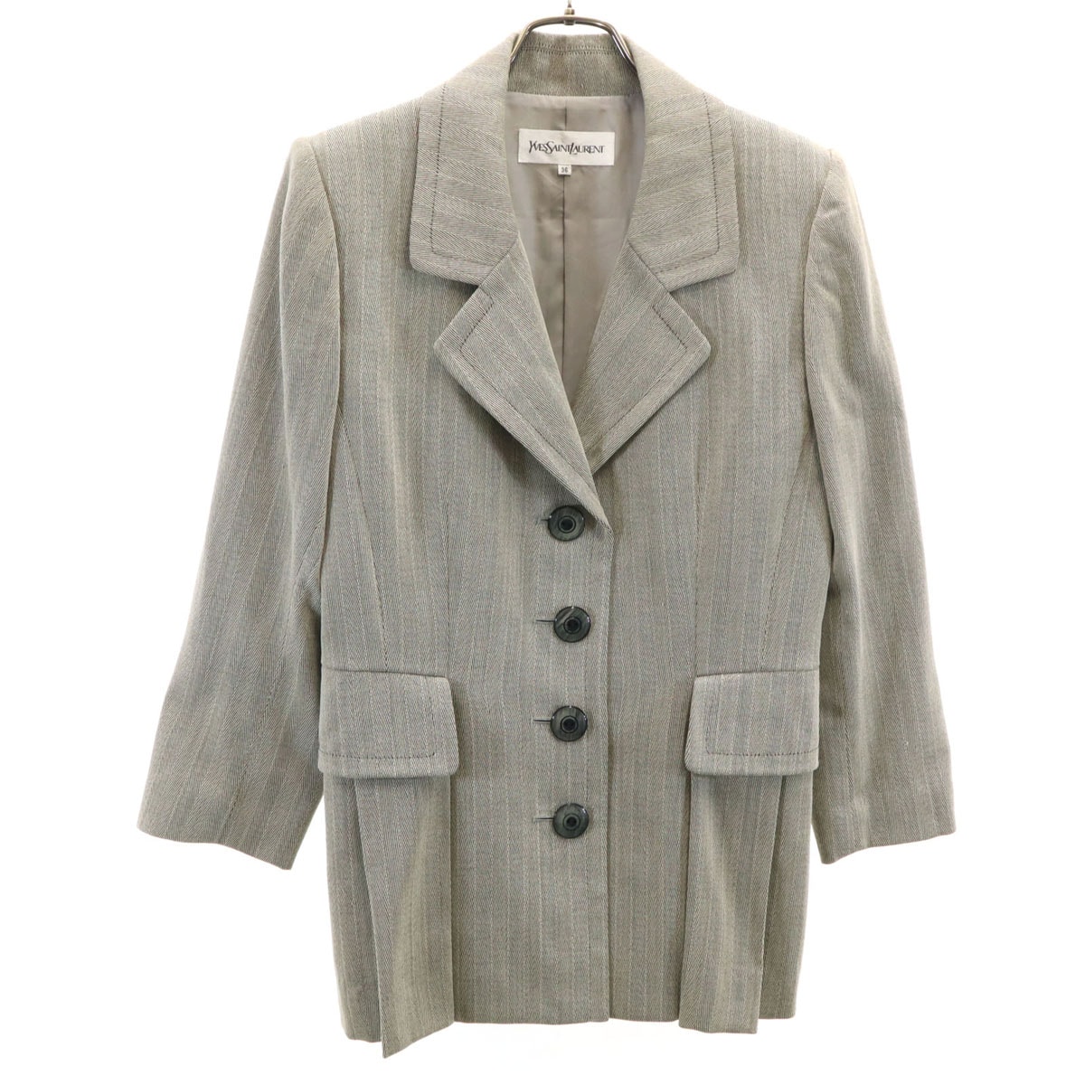 YVES SAINT LAURENT イヴサンローラン 90s オールド ヘリンボーン テーラードジャケット 36 グレー