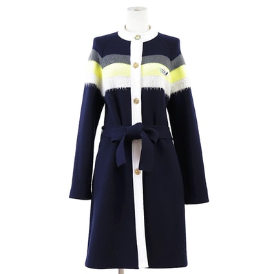 LOUIS VUITTON ルイ・ヴィトン ニット コート サイズ S レディース FFKC671PX ゴールドボタン カーディガン ベルト付属 トップス イエロー ネイビー 黄 紺