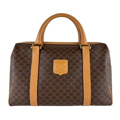 セリーヌ CELINE ボストンバッグ ハンドバッグ マカダム PVCコーティングキャンバス ブラウン ユニセックス【中古】 z10459
