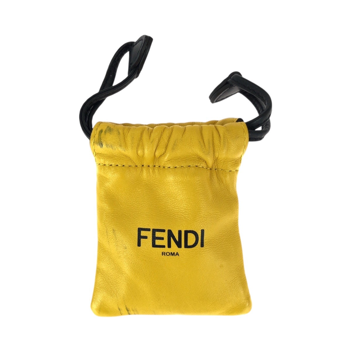 FENDI フェンディ イエロー ブラック ゴールド金具 レザー ポーチ フォンポーチ 600846 【中古】